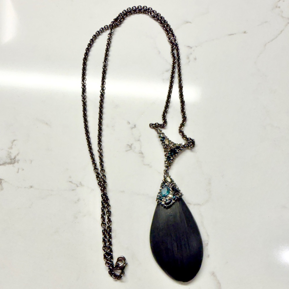 Alexis Bittar Black Lucite and Crystal Pendant Necklace